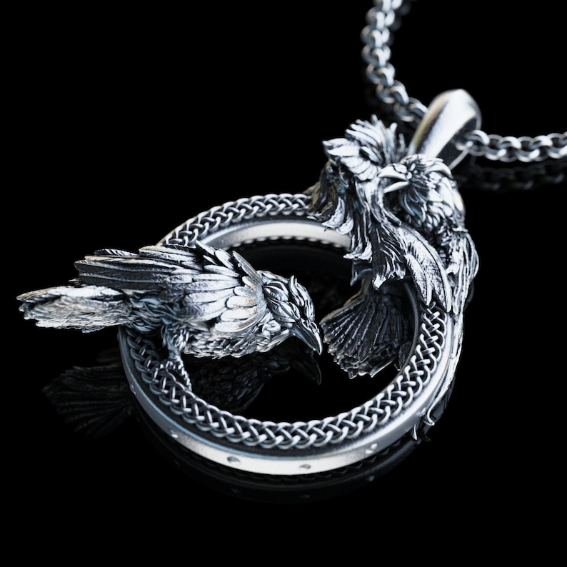 Handmade Odin's Ravens Hugin and Munin Necklace, Mythology Raven Necklace, Odin's Pendant,Norse Mythology Raven Necklace image 4
