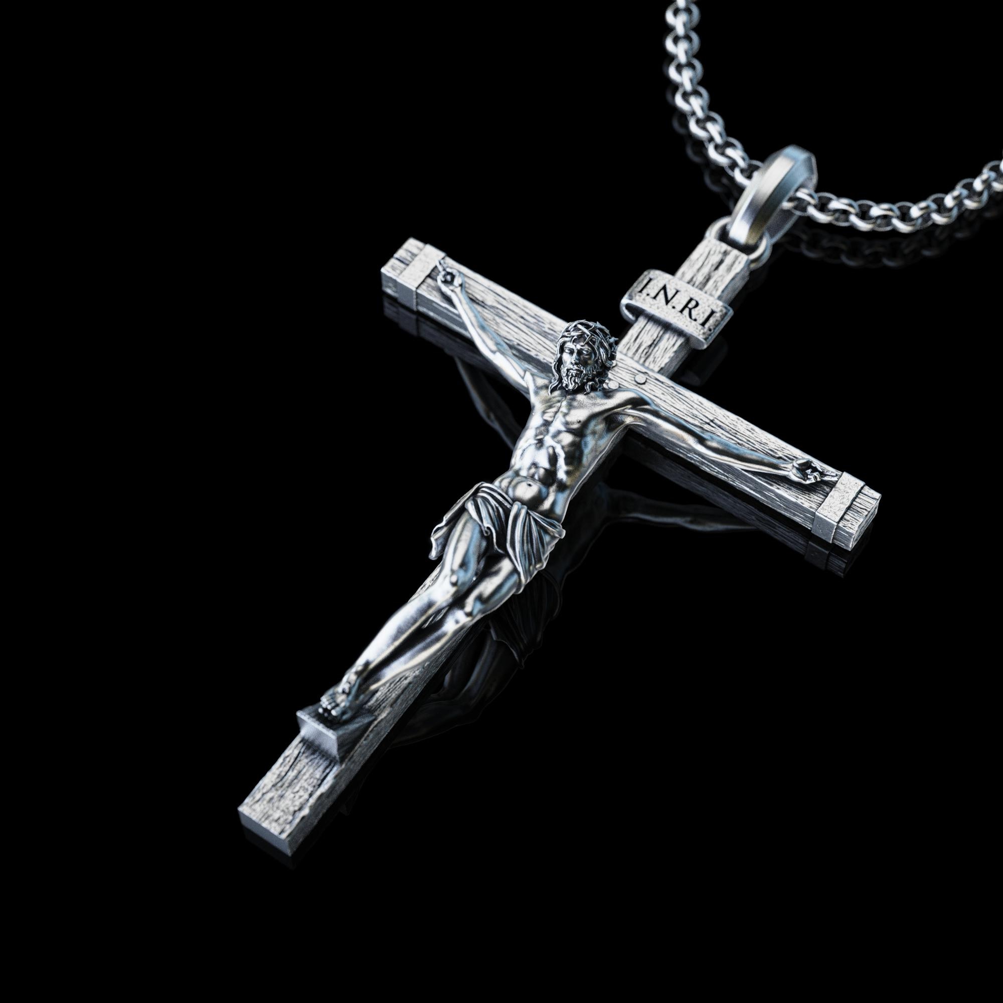 Personalized Silver Jesus Cross Necklace, Handmade Crucifix 925K