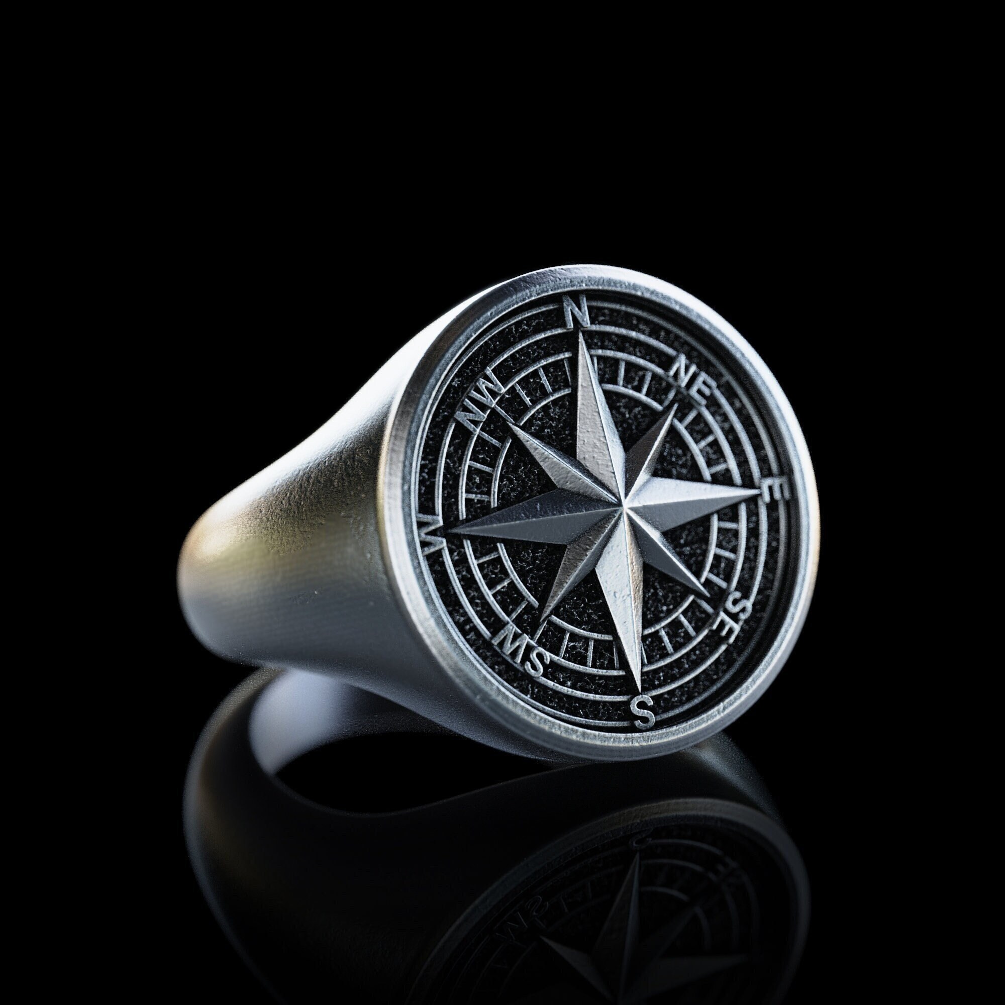 Handmade Silver Compass Ring Personalized North Star Ring Etsy