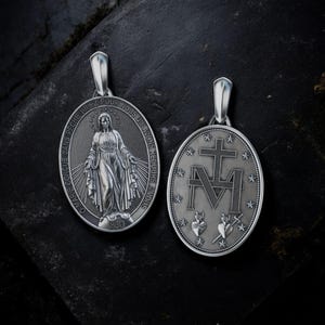 Lumen Mundi Silver Toned Our Lady Of Grace Miraculous Medal Pendant - 1 Inch Oval - View #11
