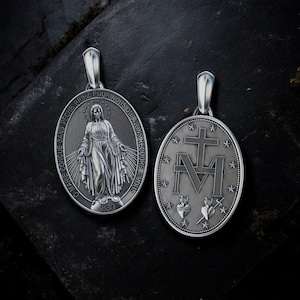 Handmade the Miraculous Medal Necklace, Personalized Silver Our Lady of ...