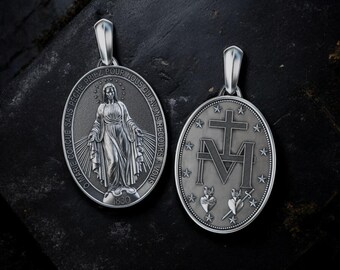Collana Vergine Maria Medaglia Argento Sterling 925 Santa Patrona Vergine Maria Protettrice Gioielli per Donne - Italia