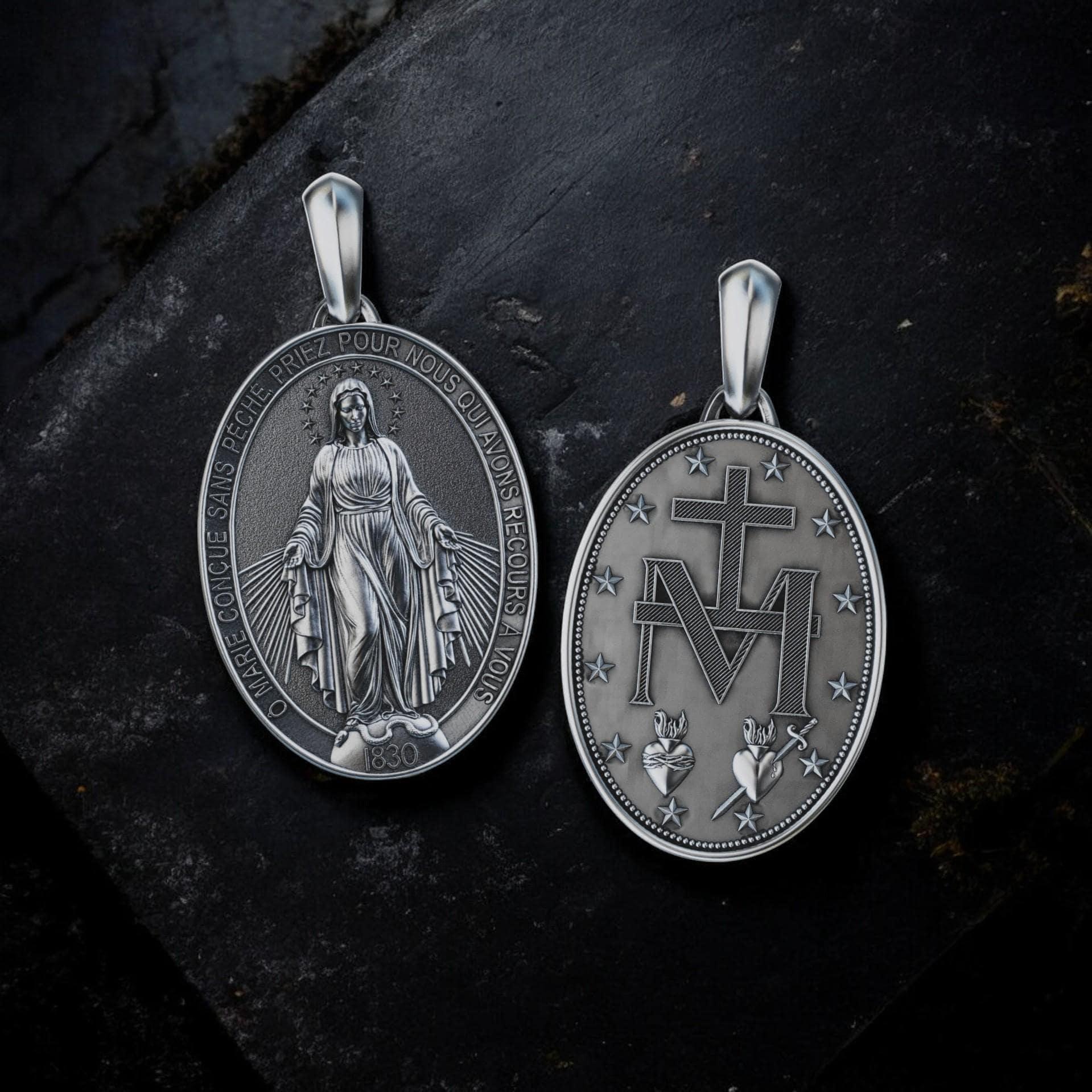 Handmade the Miraculous Medal Necklace, Personalized Silver Our 