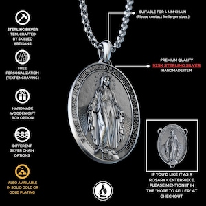 Handmade the Miraculous Medal Necklace, Personalized Silver Our Lady of ...