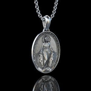 Handmade the Miraculous Medal Necklace, Personalized Silver Our Lady of ...
