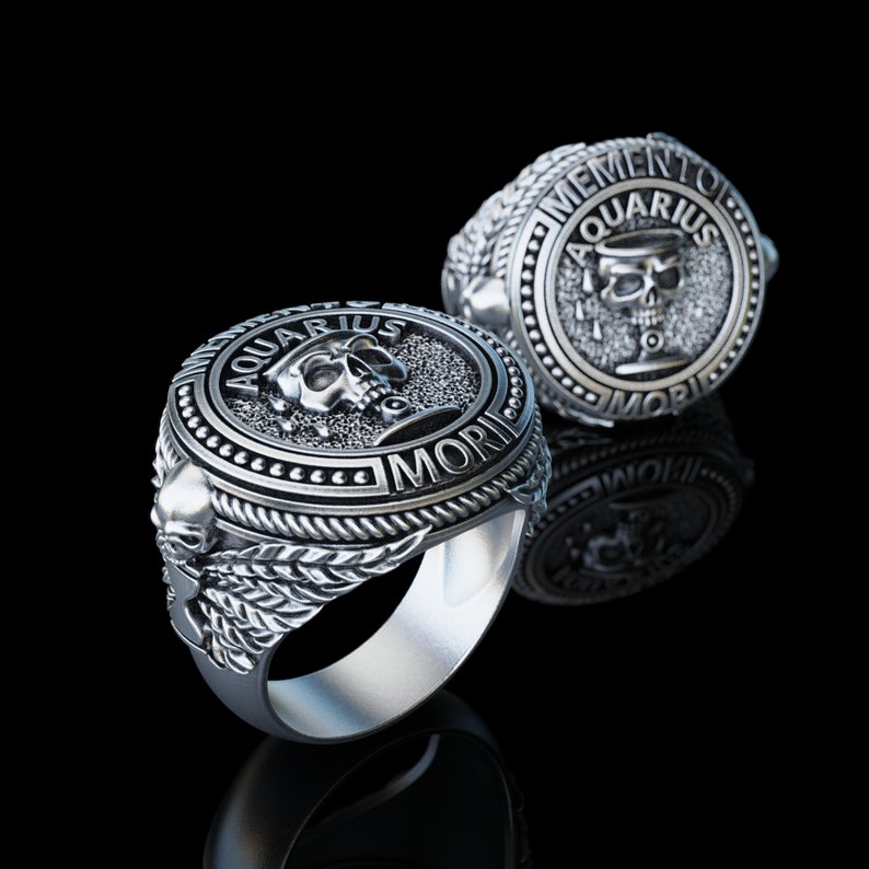 Aquarius Zodiac Sign Silver Ring Astrological Sign Aquarius Etsy