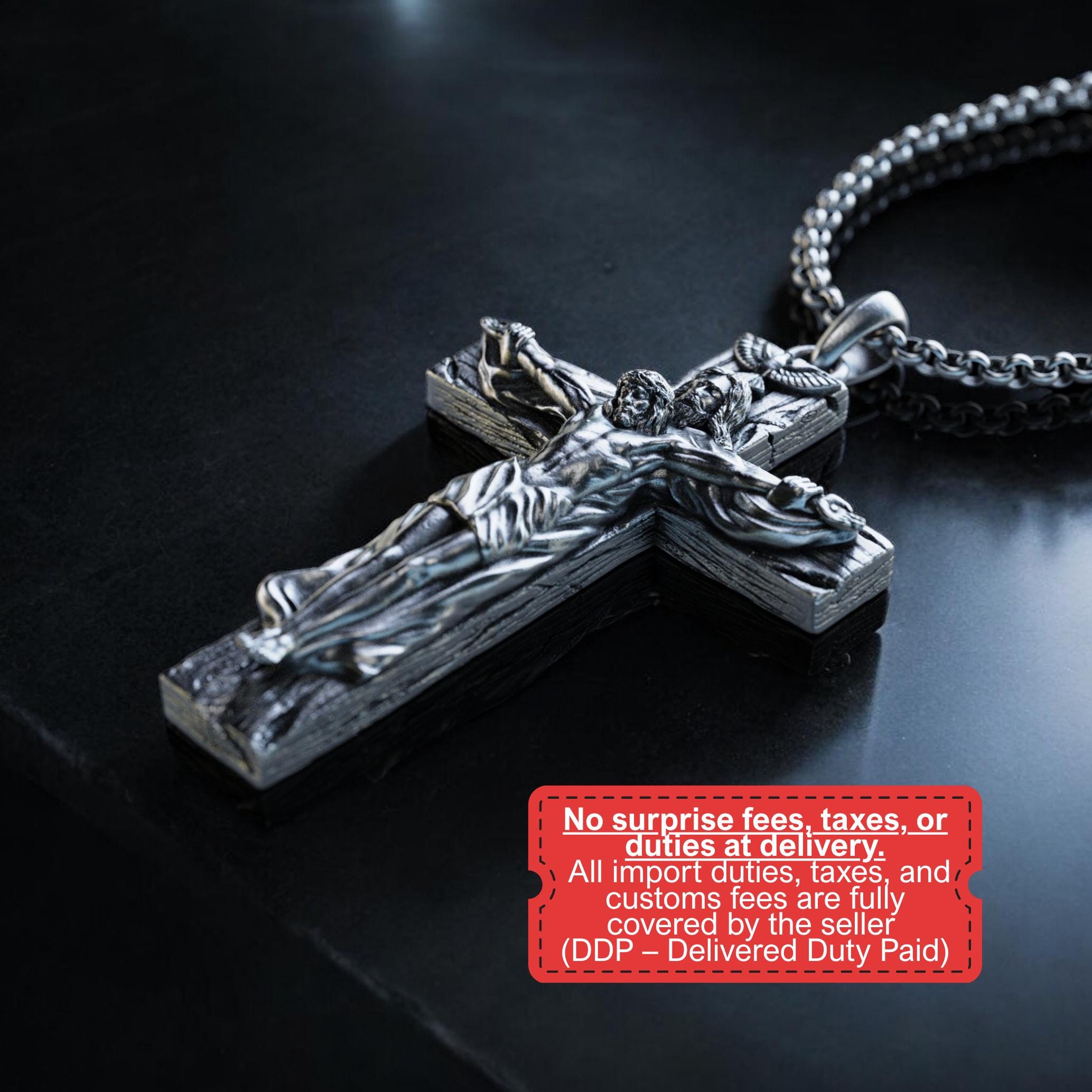 Handmade Holy Trinity Crucifix Necklace, the God Taking Jesus