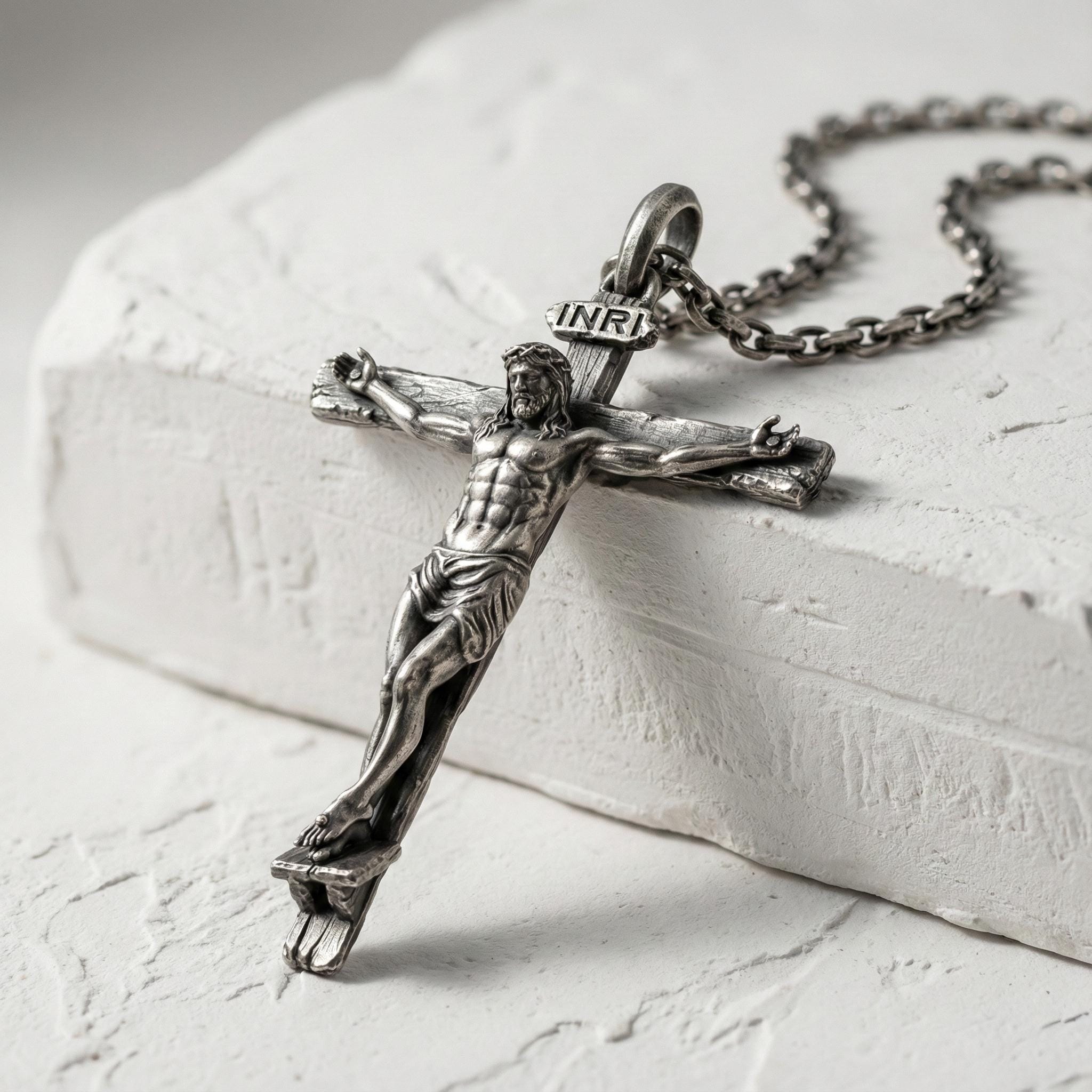 Handmade Personalized Crucifix Pendant, Men's 925K Sterling Silver