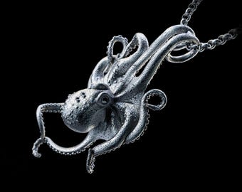 Handmade Silver Octopus Necklace, Personalized Silver Kraken Pendant, Mythical Ocean Creature Necklace, Gift For Ocean Lovers