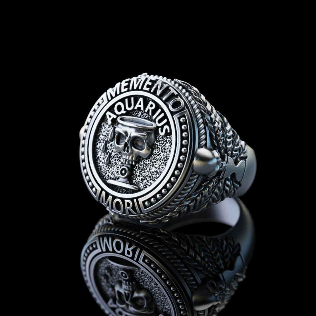 Aquarius Zodiac Sign Silver Ring, Astrological Sign Aquarius Ring