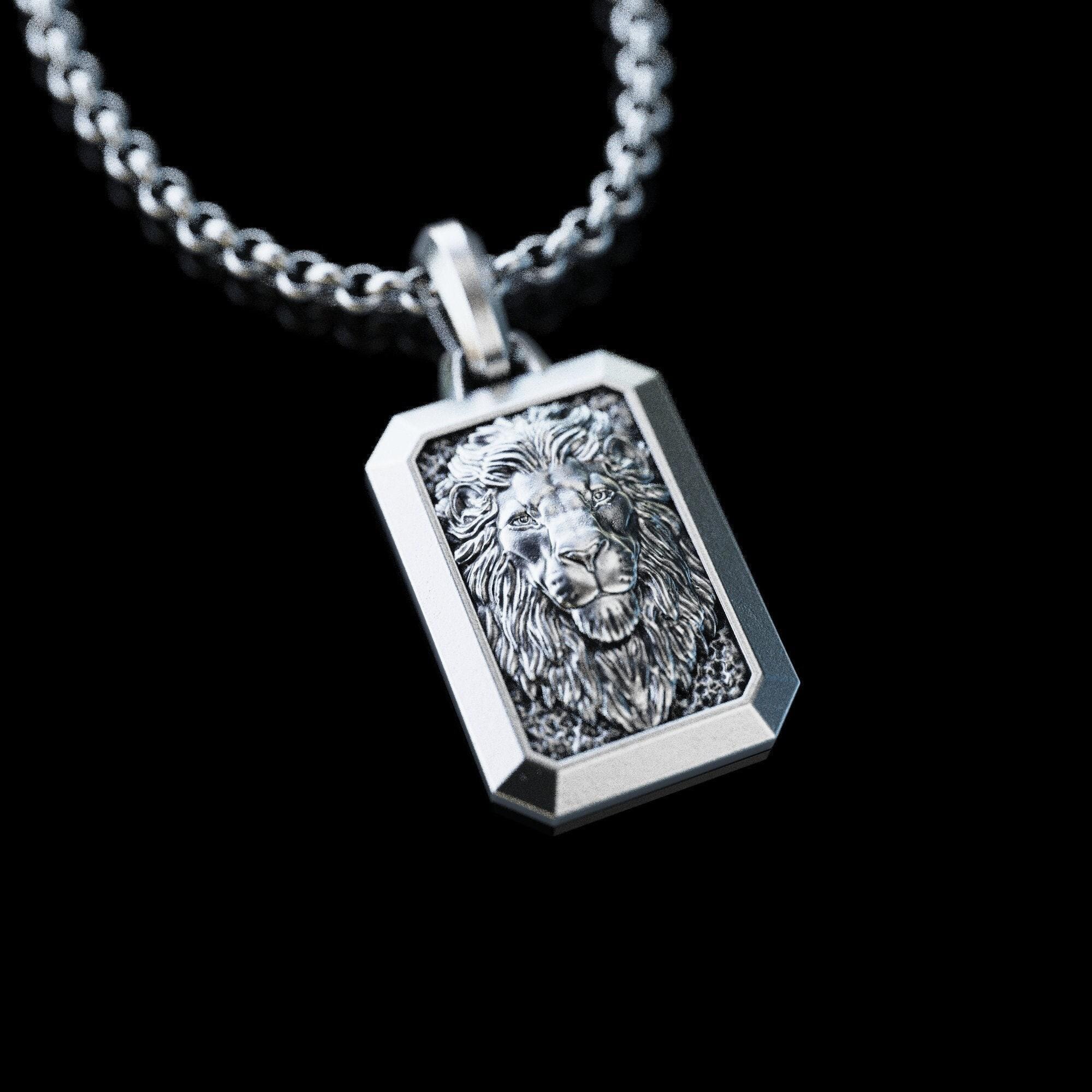 Lion Pendant,Personalized Lion Necklace, Men Lion Necklace, Halloween Gift for Men, Silver Lion Charm,Gift for Husband