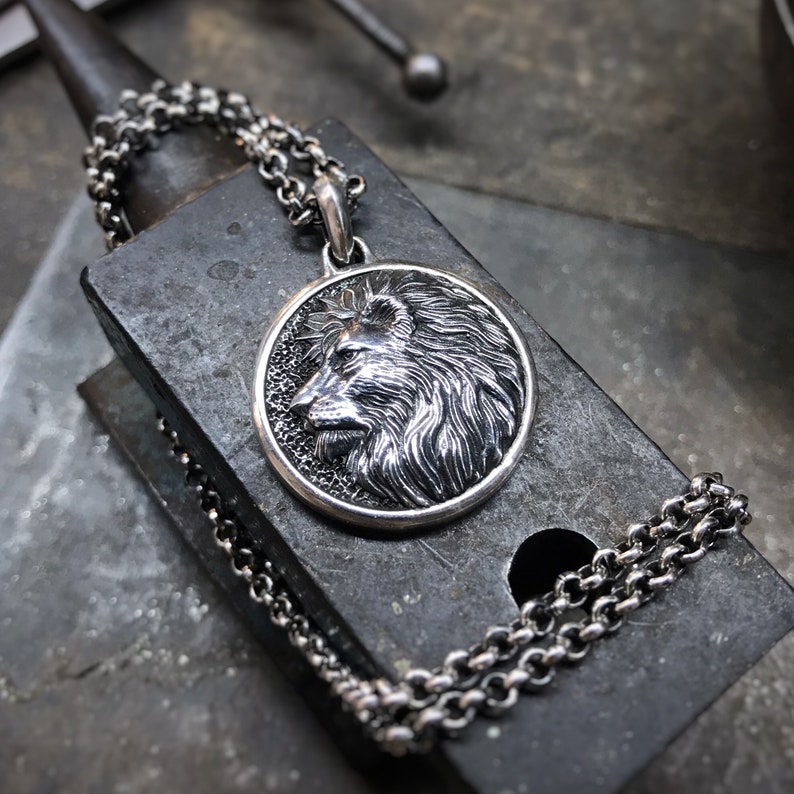 Lion Pendant, Personalized Lion Necklace, Men Lion Necklace, Gift for Leo man, Silver Lion Charm,Gift for Husband,Lion Gift Idea image 1