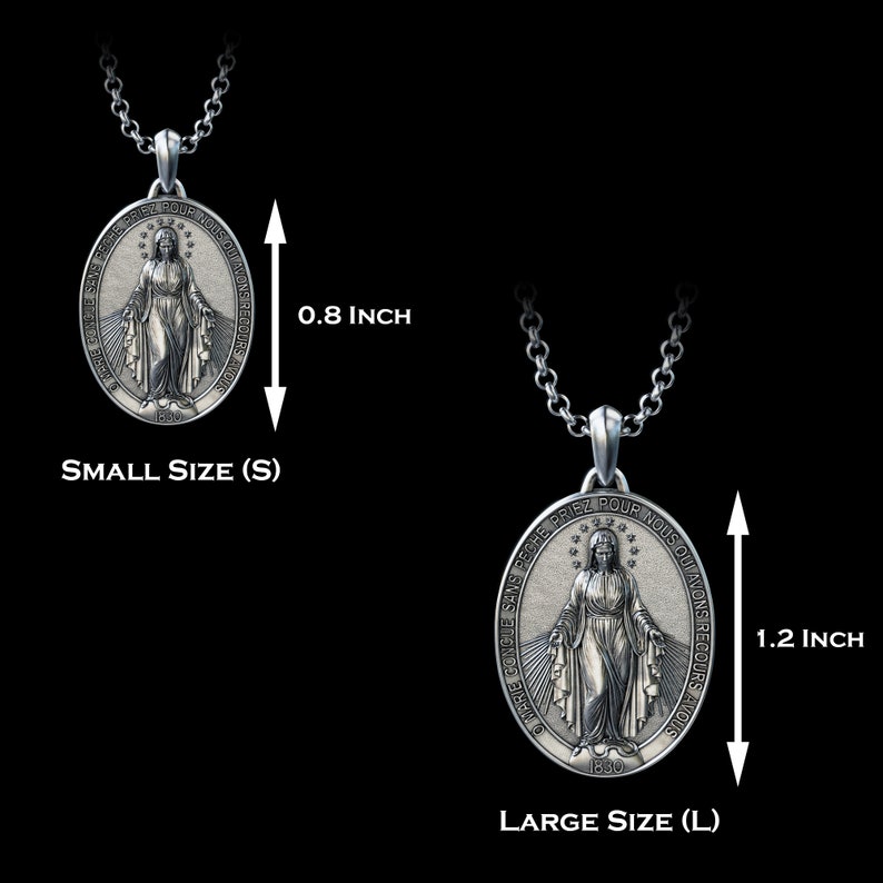 Handmade The Miraculous Medal Necklace, Personalized Silver Our Lady of Graces Pendant, Virgin Mary Pendant, Religious Christian Silver Gift image 4