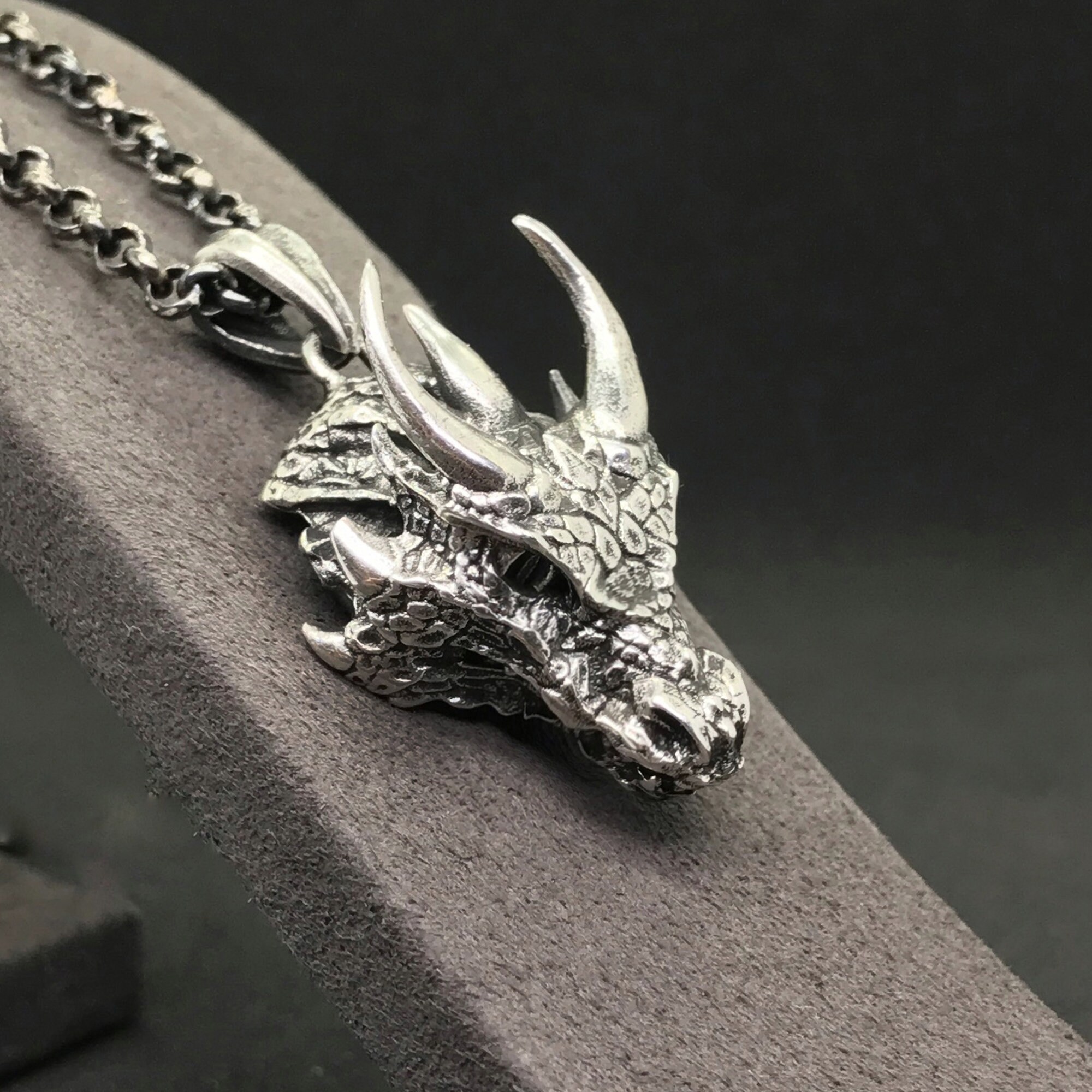Dragon Head Mens Pendant Oxidized Dragon Pendant Gift for Etsy