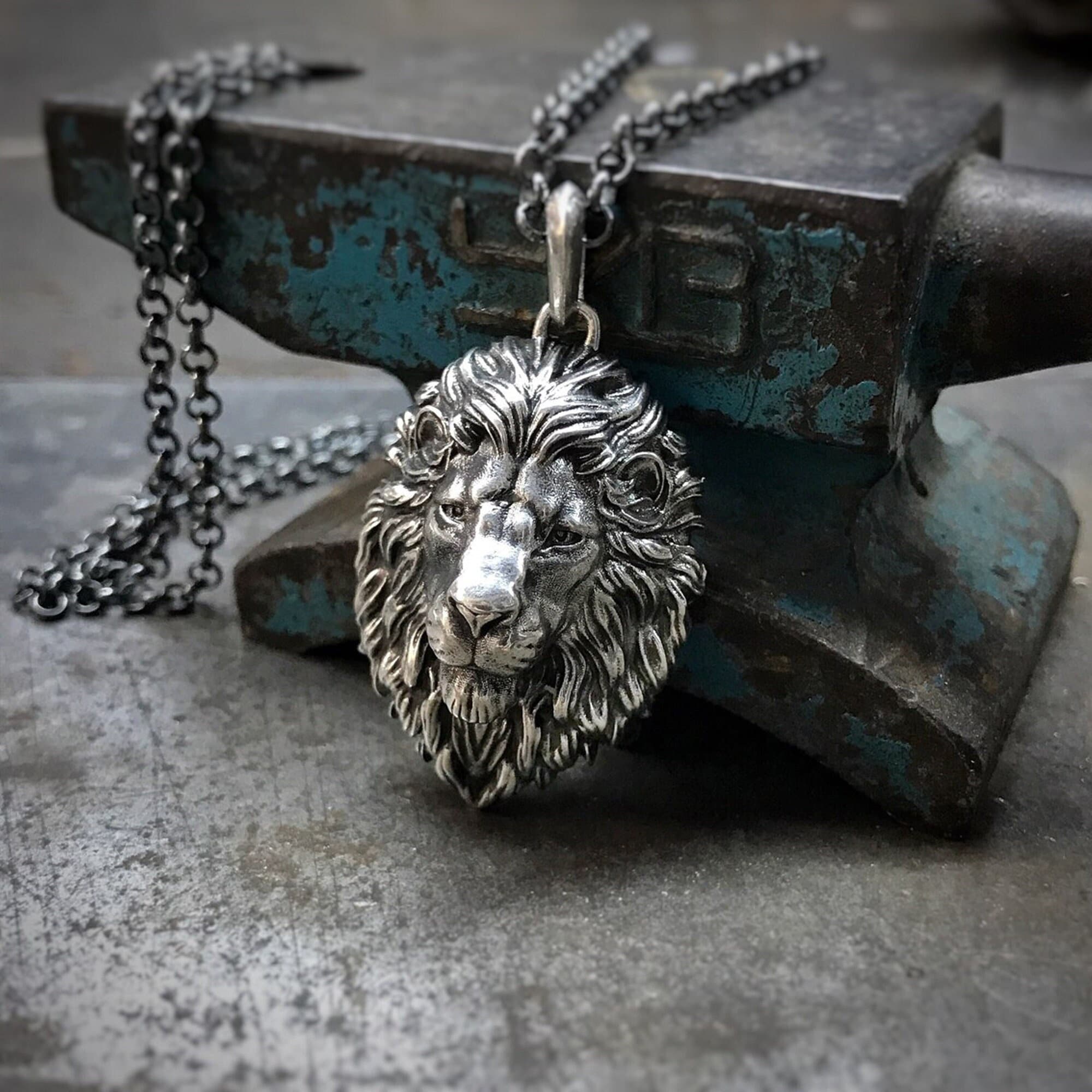 Silver Lion Necklacepersonalized Lion Head Necklace African Etsy