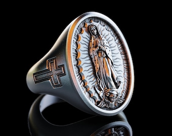 Customized Our Lady of Guadalupe Silver Ring, Personalized Silver Holy Mother Ring, Handmade Virgin Mary Ring, Religious Personalized Gift