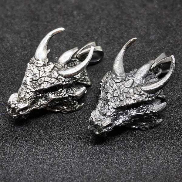 Colgante de plata con cabeza de dragón hecho a mano, collar de dragón de plata, regalo para los fanáticos del dragón, encanto del dragón de plata, regalo para el esposo, idea de regalo del dragón