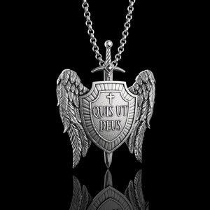 Silver Archangel Necklace, St Michael Shield Men Pendant, Wings Pendant, Archangel Micheal Necklace, Christian Gift for Men image 7