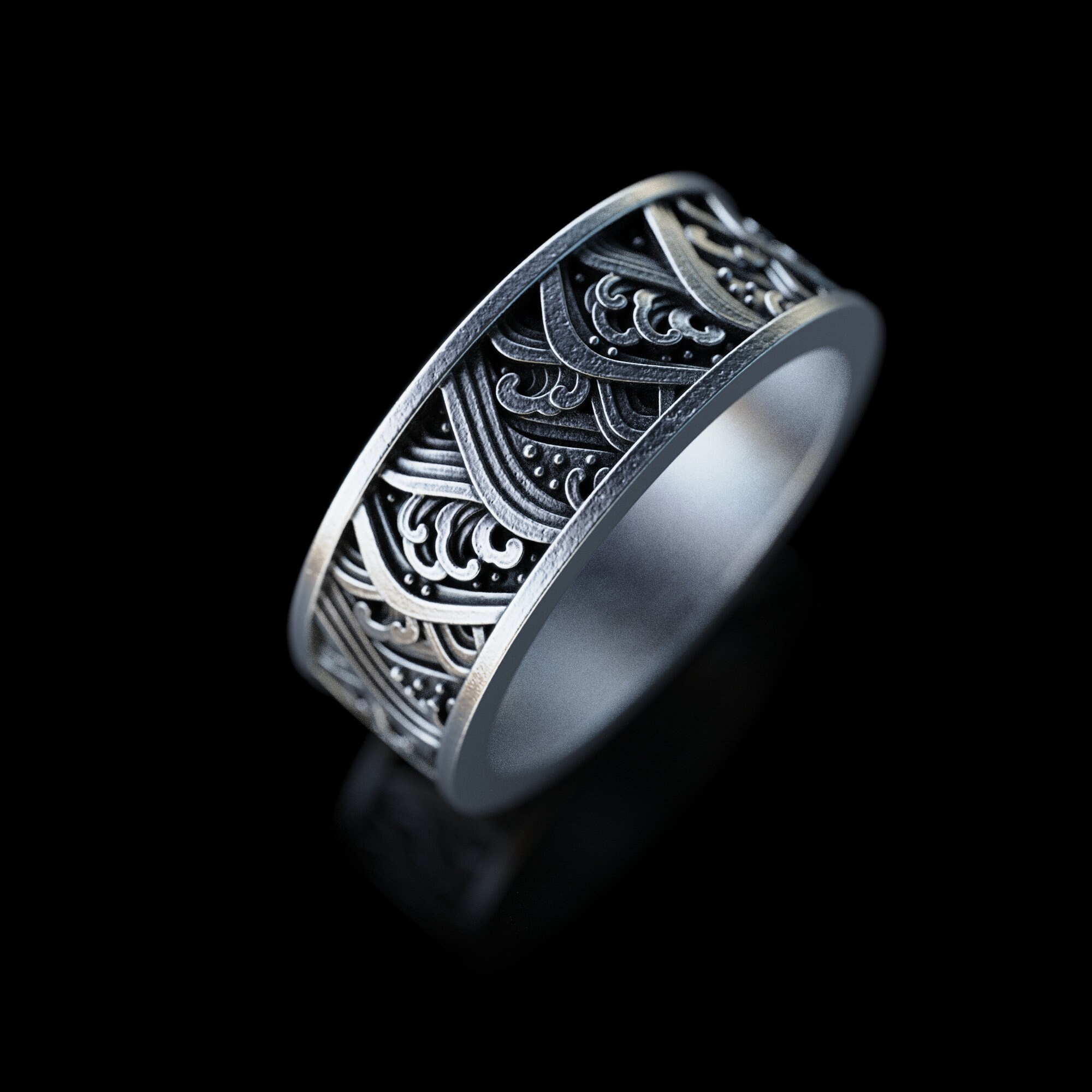Handmade the Great Wave of Kanagawa Silver Ring, Japanese Style Ring ...