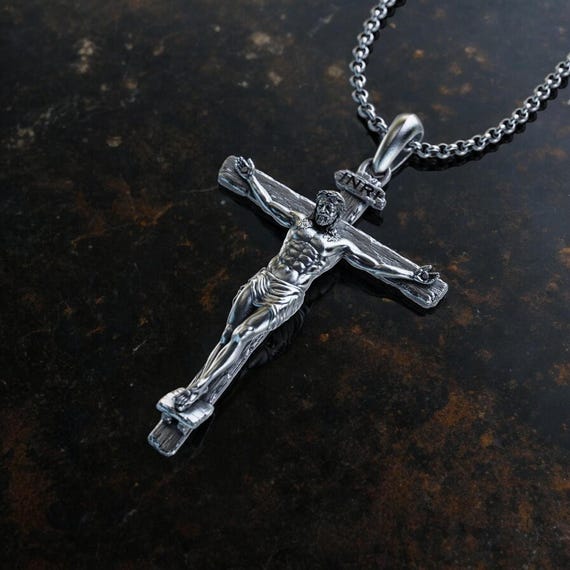 Handmade Crucifix 925K Sterling Silver Necklace, Crucifixion of