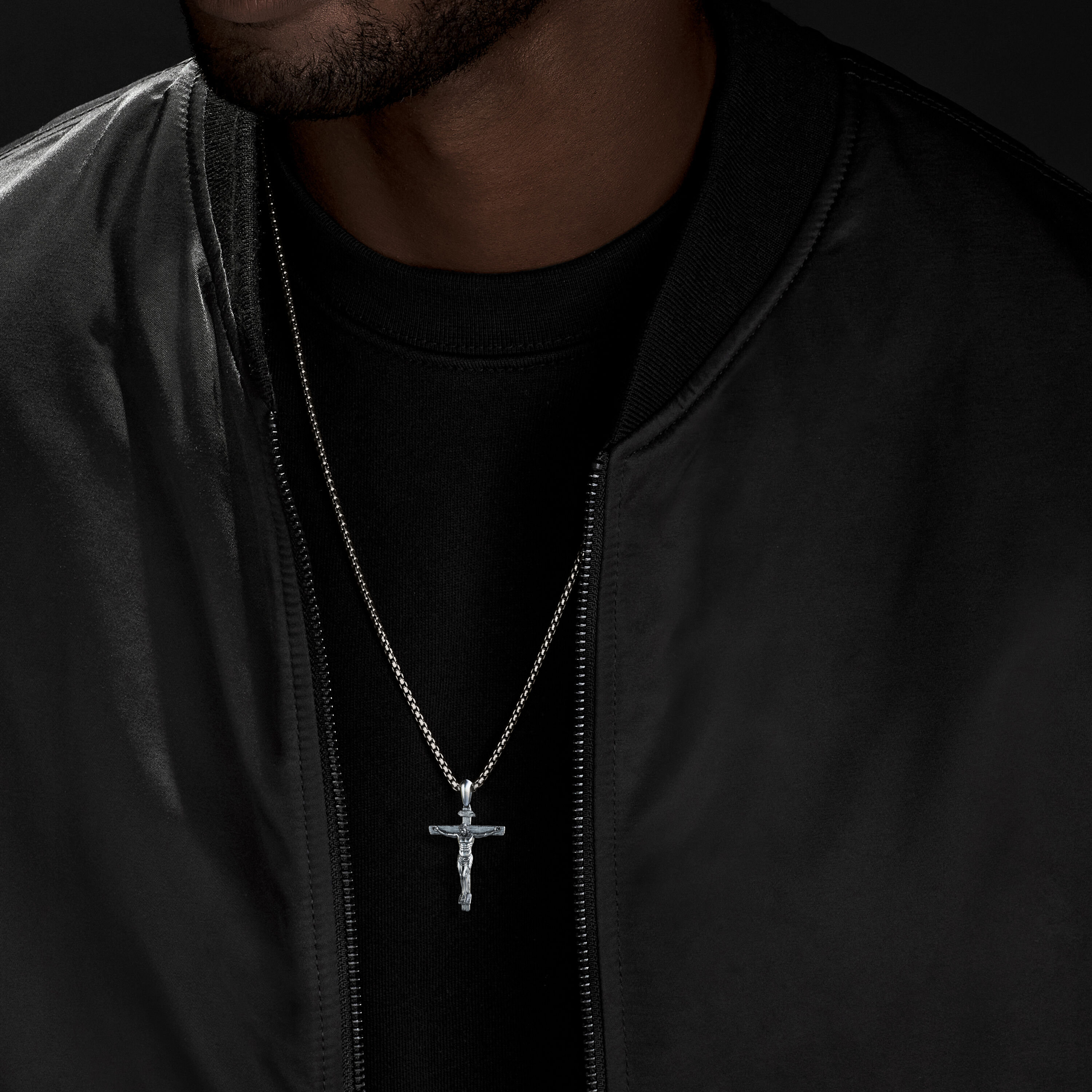 Handmade Silver Jesus Crucifix Necklace,3D Jesus Relief Cross Savior Pendant,Engraved Jesus Religious Charm,Silver Man Necklace,Gift For Men