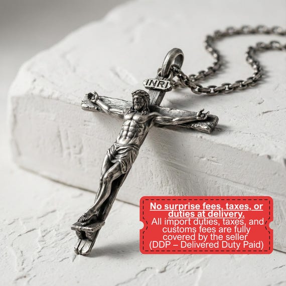Handmade Personalized Crucifix Pendant, Men's 925K Sterling Silver Jesus Cross Necklace, Baptism Gift, Christian Jewelry, Graduation Gift