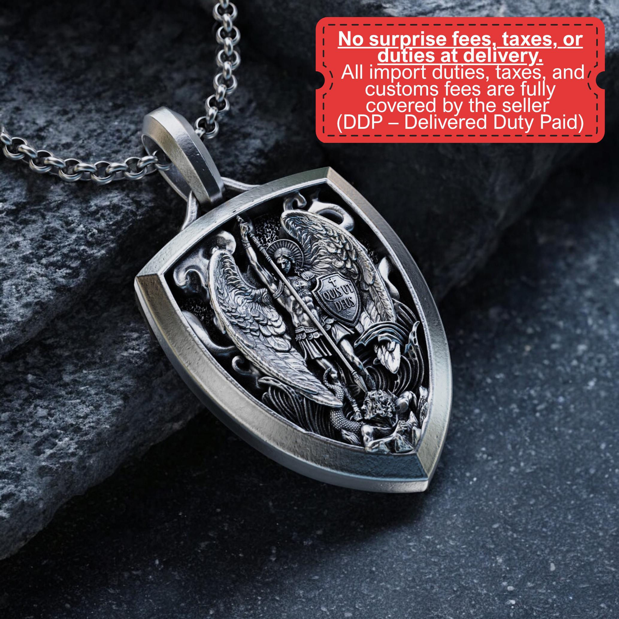 Handmade Archangel Saint Michael Necklace, Silver Shield Archangel