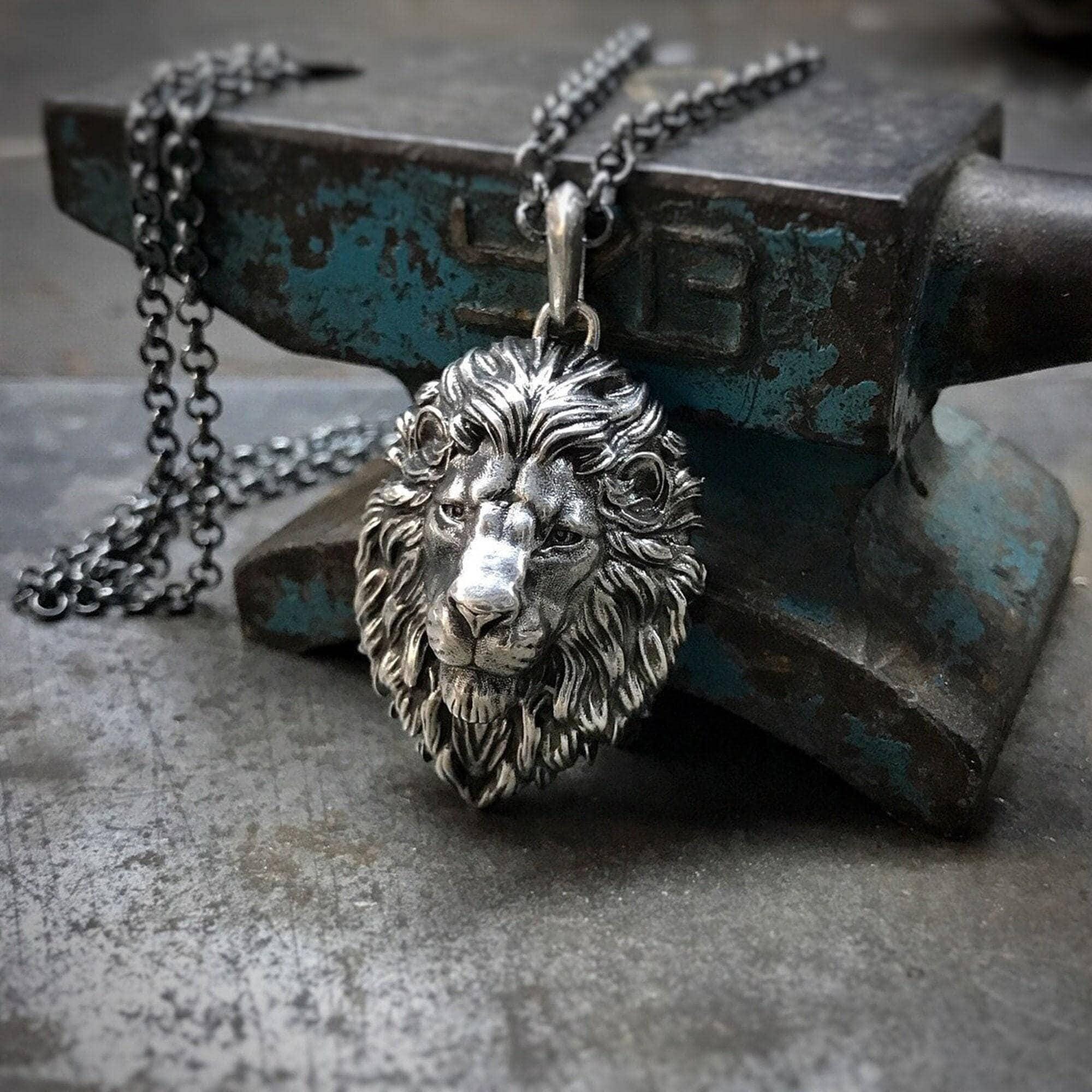 Silver Lion Necklace,personalized Lion Head Necklace, African Lion