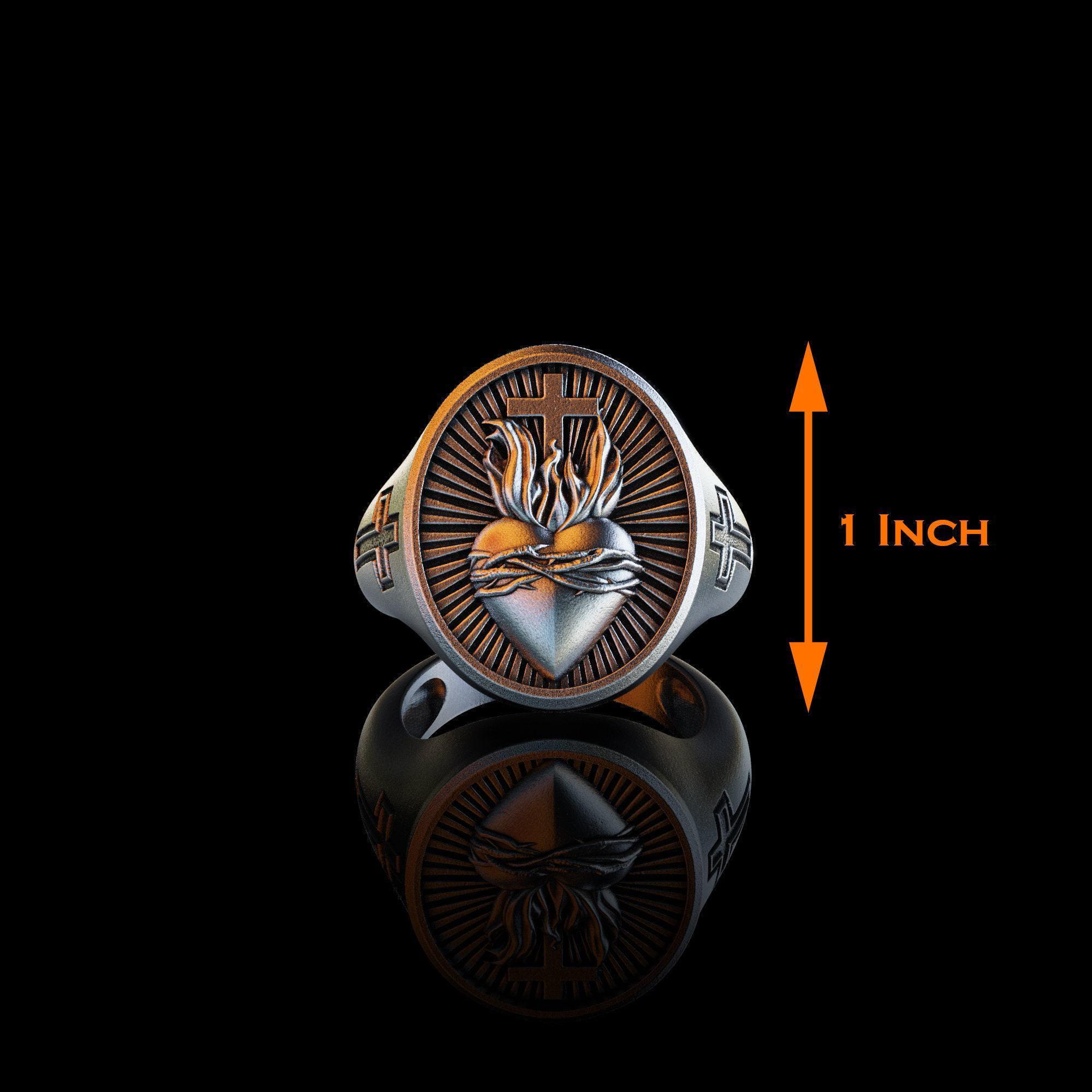 Personalized Sacred Heart Silver Ring, Christian Sacred Heart Ring ...
