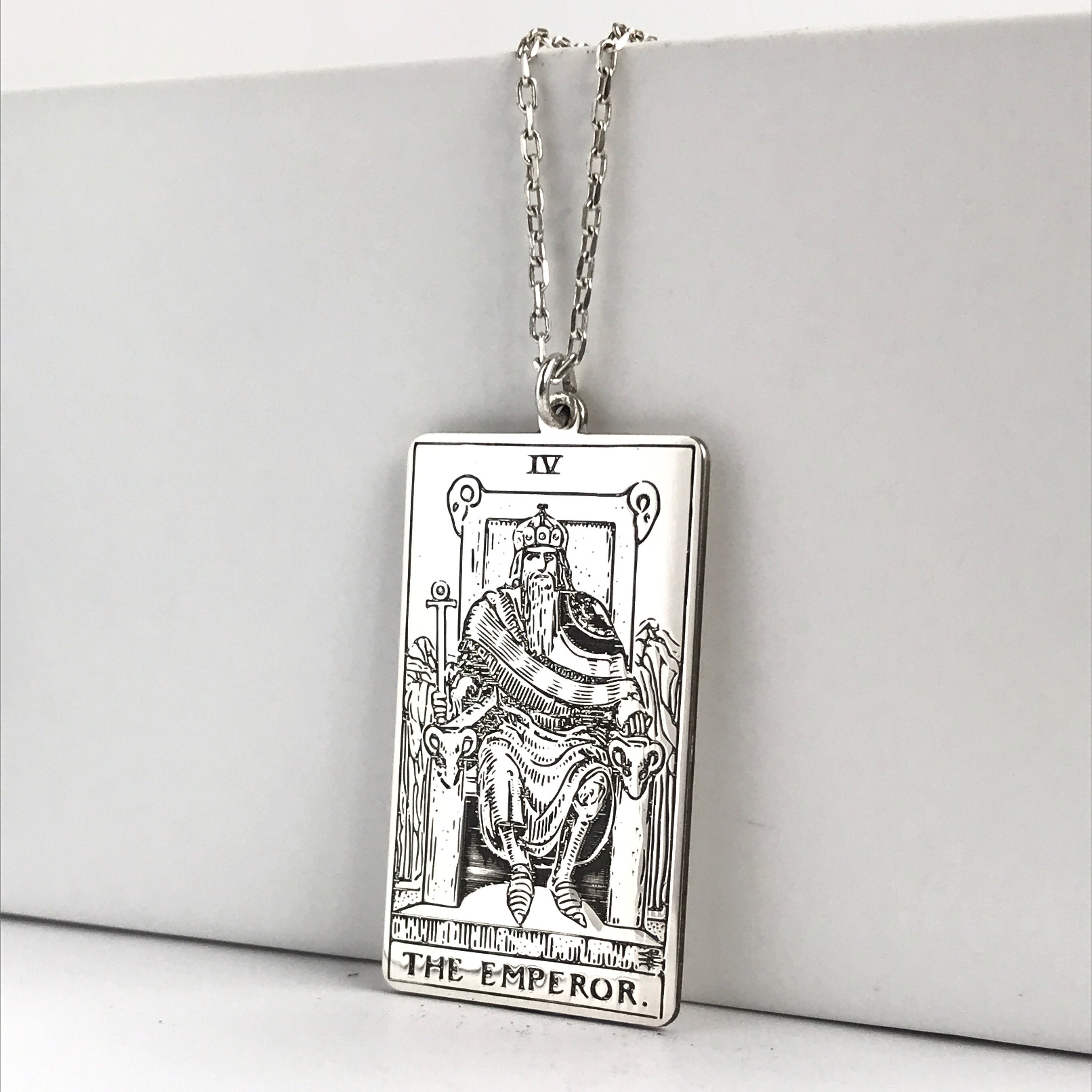 The Emperor Tarot Card Silver Necklace, Personalized Tarot Card