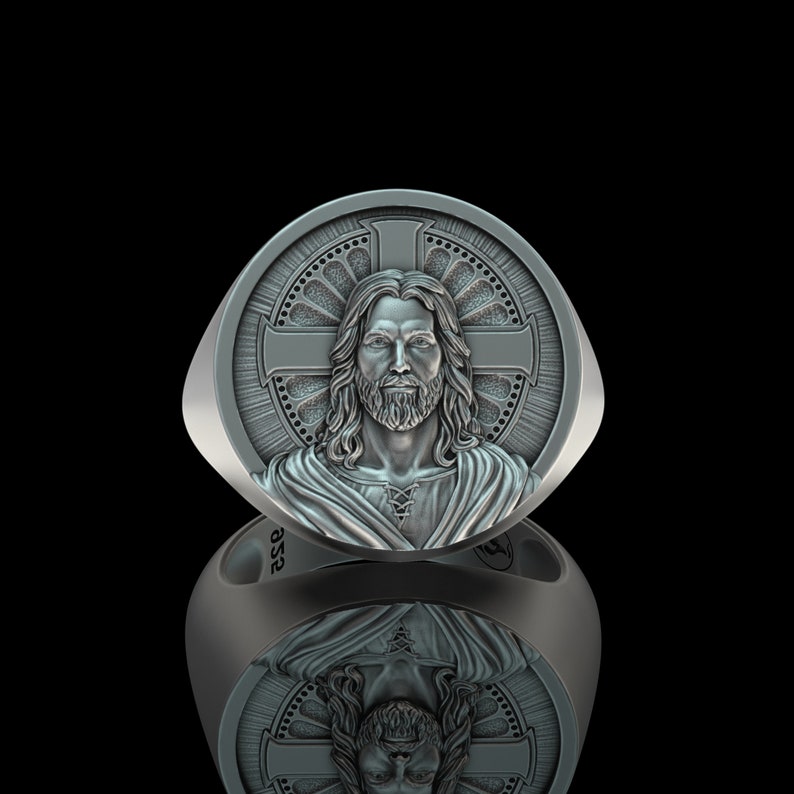 Jesus Silver Ring Jesus Ringmens Religious Silver Etsy