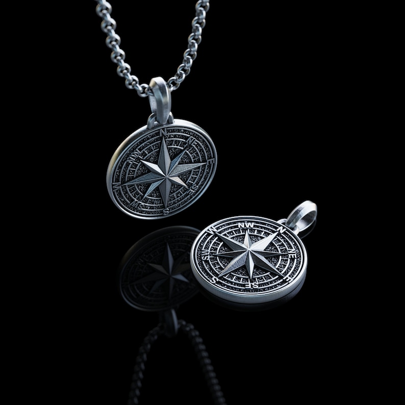 Handgefertigte Silber Kompass Halskette, personalisierte Nordstern Anhänger, Polaris Halskette, Geschenk für Segler, Weihnachtsgeschenke Bild 7