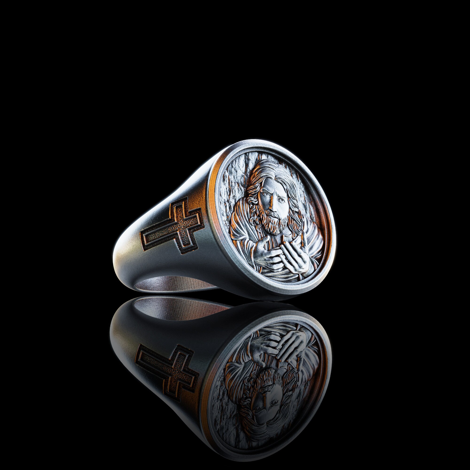 Personalized Silver Jesus Christ Ring 3D Jesus Mens Ring - Etsy