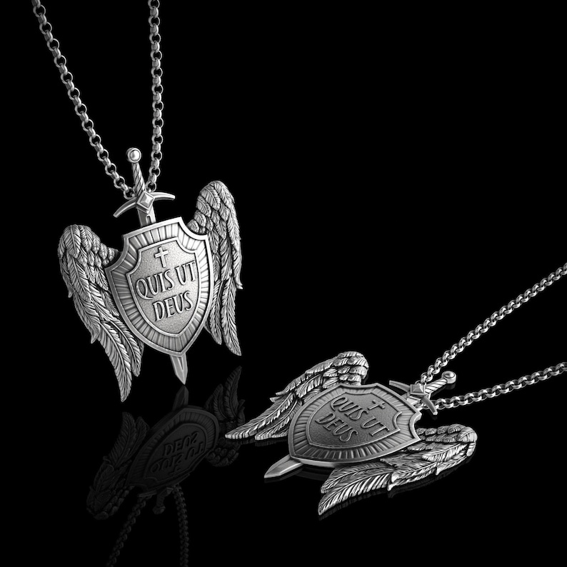 Silver Archangel Necklace, St Michael Shield Men Pendant, Wings Pendant, Archangel Micheal Necklace, Christian Gift for Men image 8