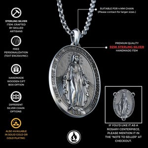 Handmade the Miraculous Medal Necklace, Personalized Silver Our Lady of ...