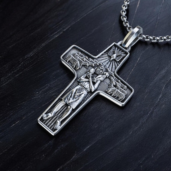 Handmade Silver Good Shepherd Cross Necklace, Personalized Pope