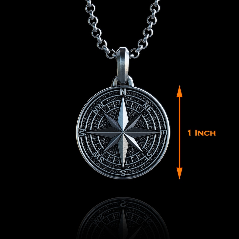 Handmade Silver Compass Necklace, Personalized North Star Pendant, Polaris Star Necklace, Gift for Sailors, Christmas Gifts image 4