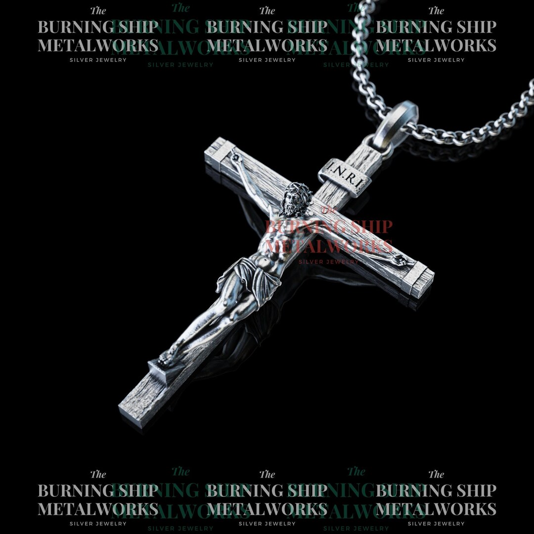 Personalized Silver Jesus Cross Necklace Handmade Crucifixion Of Jesus 