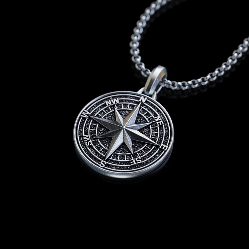 Handmade Silver Compass Necklace, Personalized North Star Pendant, Polaris Star Necklace, Gift for Sailors, Christmas Gifts image 16