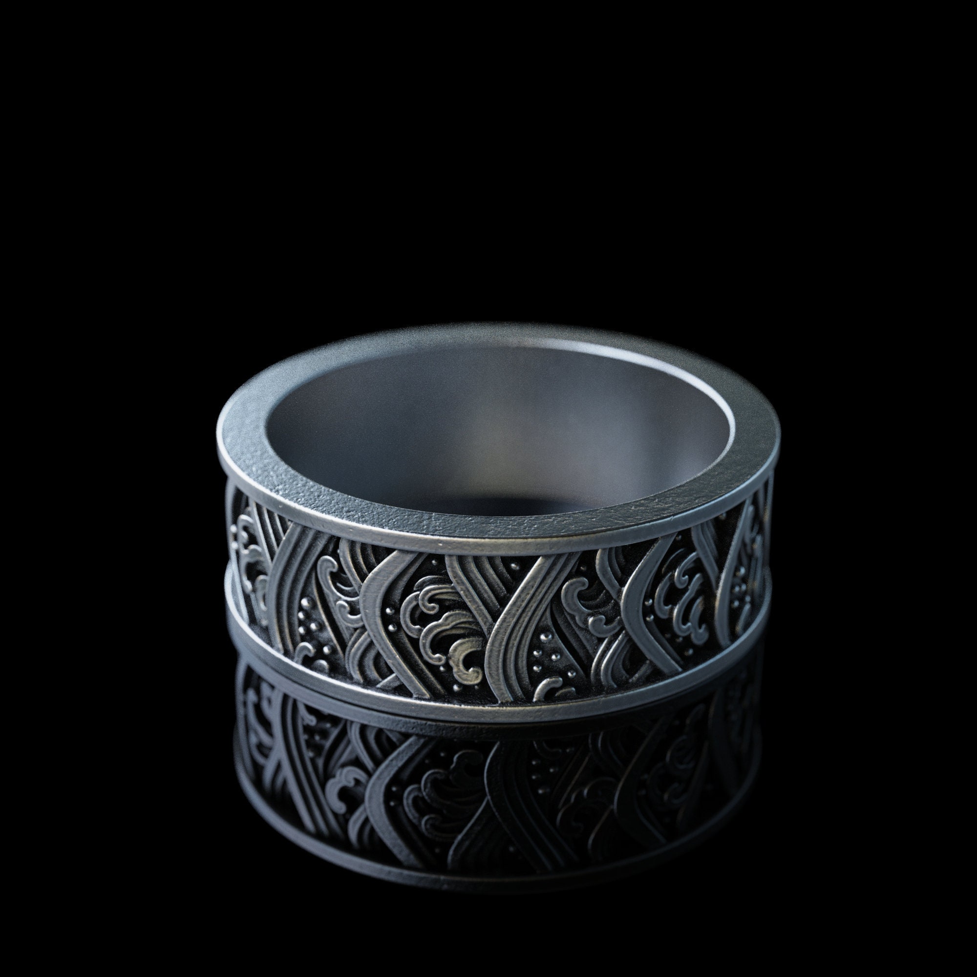 Handmade the Great Wave of Kanagawa Silver Ring, Japanese Style Ring ...