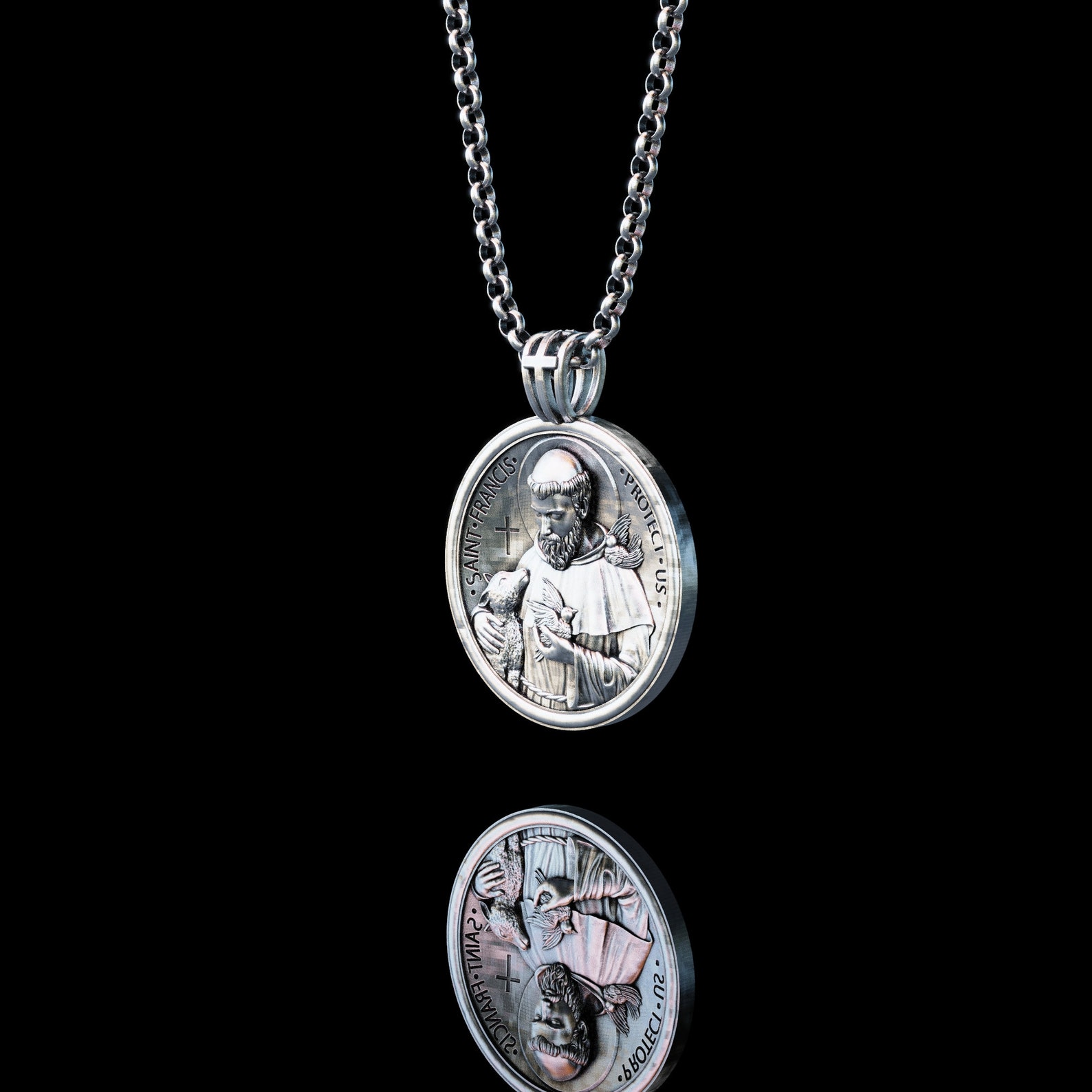 Personalized Silver Saint Francis Necklace Savior Men Etsy