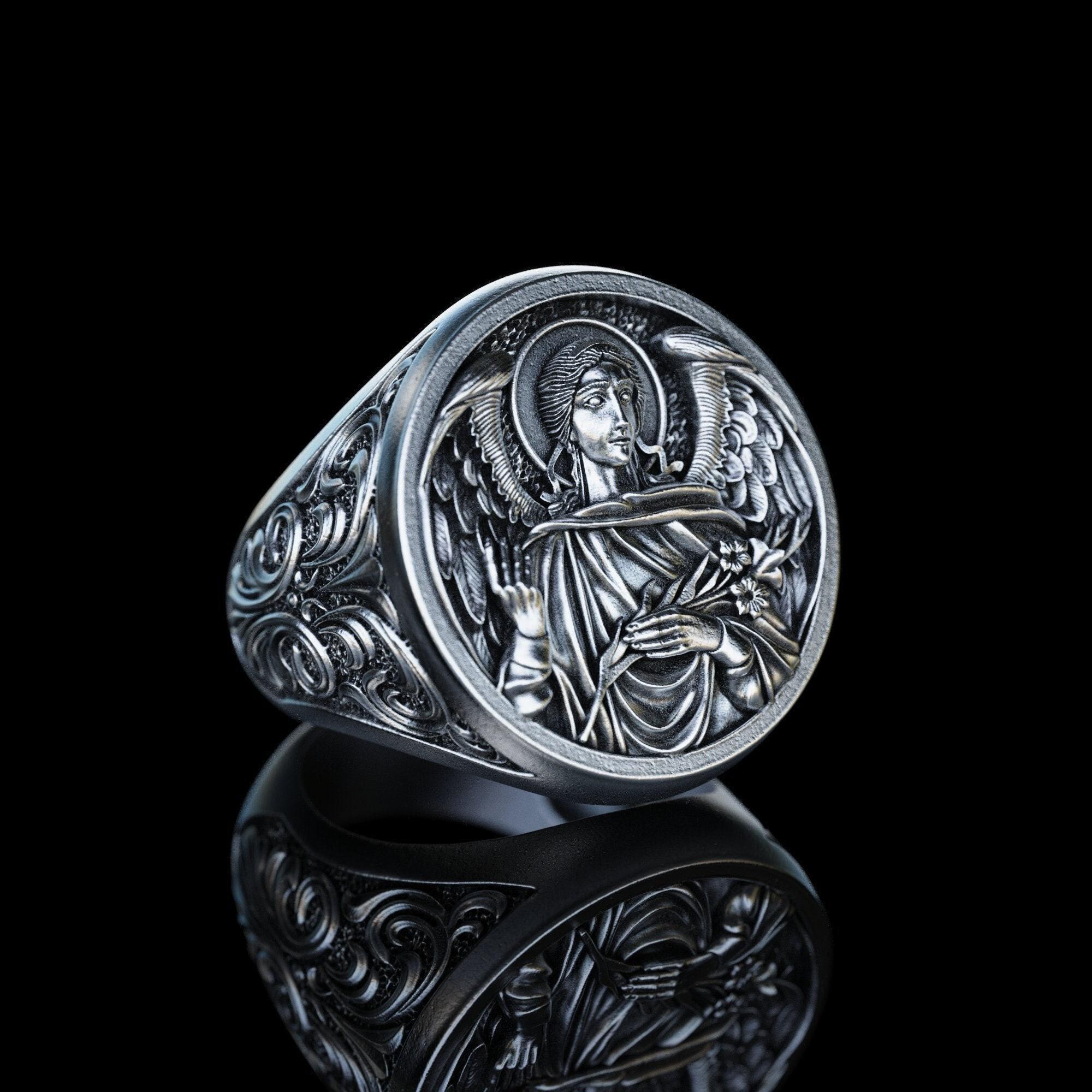 Handmade Archangel Gabriel Silver Ring, Personalized St. Gabriel Ring,  Religious Jewelry, Savior Gift,Valentines Gift,Gift for Religious Men
