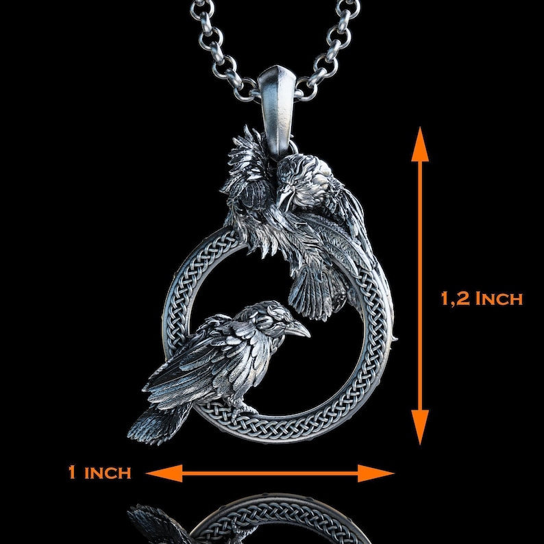 Handmade Odin's Ravens Hugin and Munin Necklace, Mythology Raven Necklace, Odin's Pendant,Norse Mythology Raven Necklace image 6