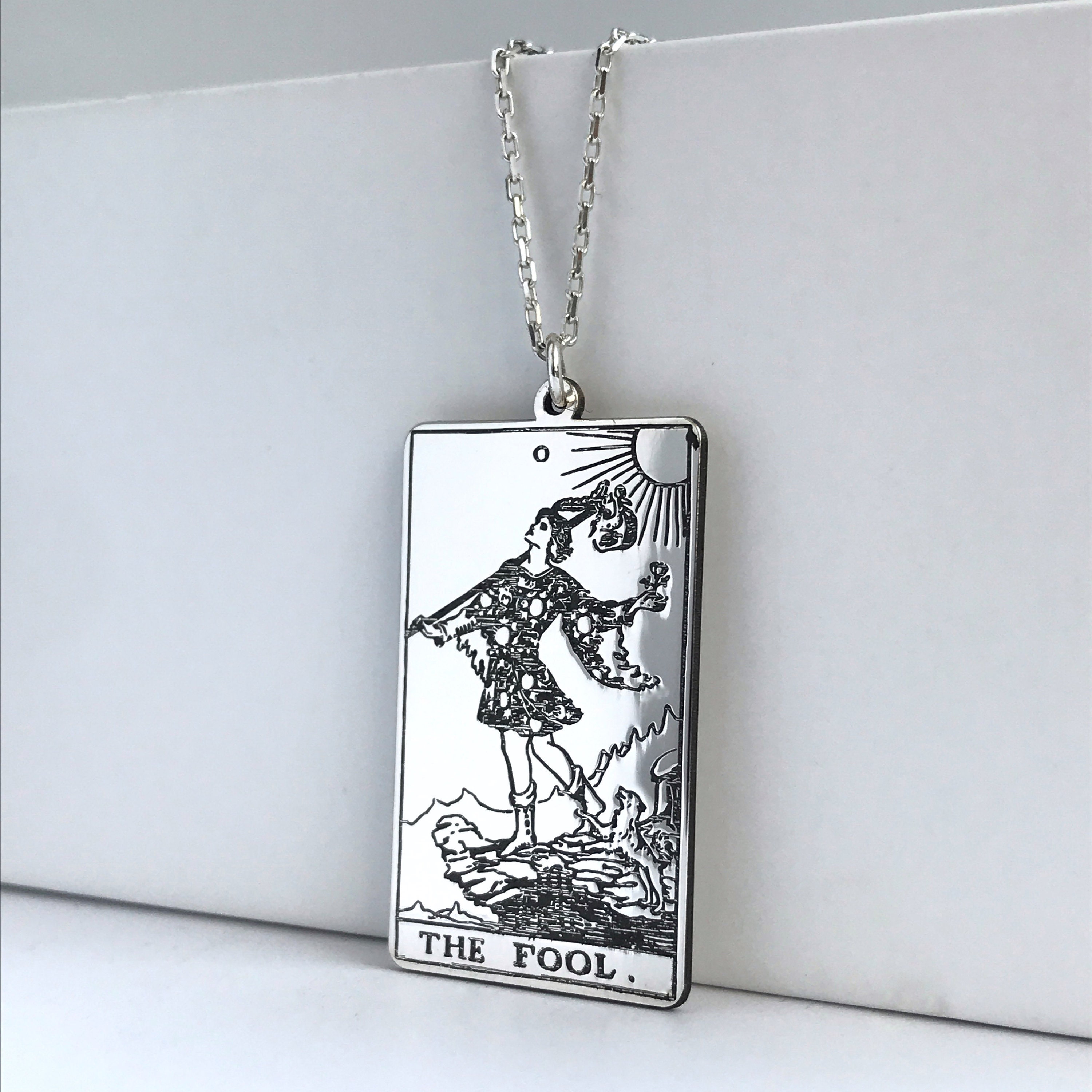 The Fool Tarot Card Necklace, Silver Tarot Necklace, Tarot