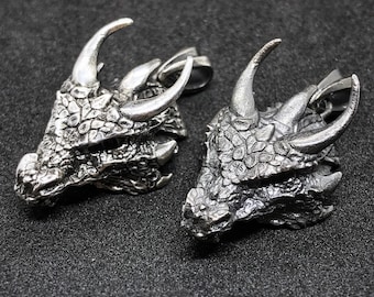 Handmade Dragon Head Silver Pendant, Silver Dragon Necklace, Gift for Dragon fans, Silver Dragon Charm, Gift for Husband, Dragon Gift Idea