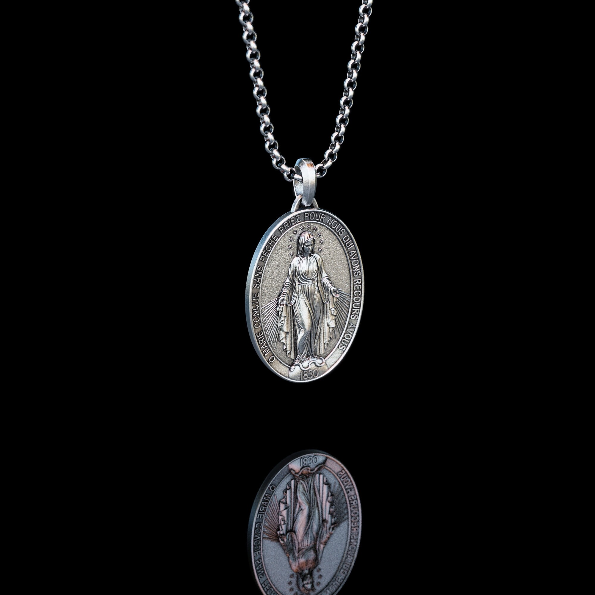 Handmade Silver Virgin Mary Necklace 