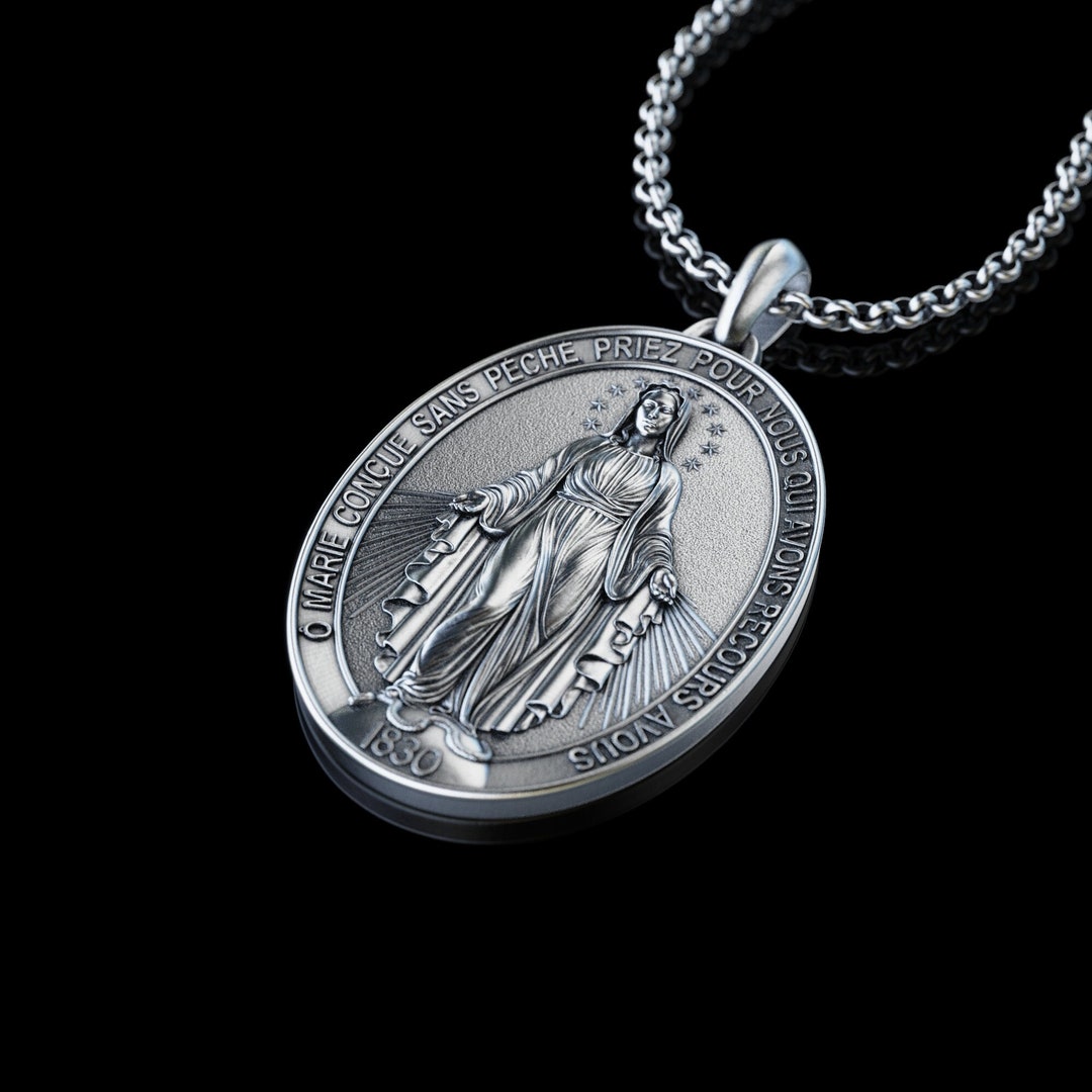 Handmade the Miraculous Medal Necklace, Personalized Silver Our Lady of ...