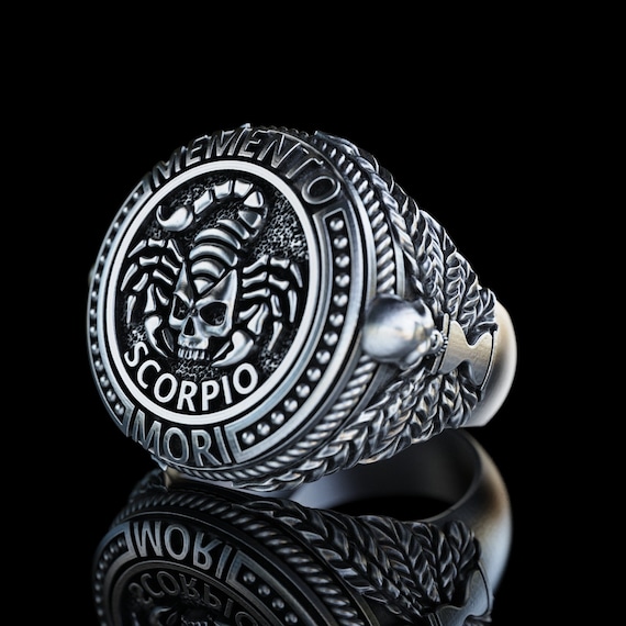 Scorpio zodiac sign ring, Zodiac skull ring, Zodiac jewellery, Memento mori ring, Biker ring,Engraved zodiac ring, Gothic Jewellery