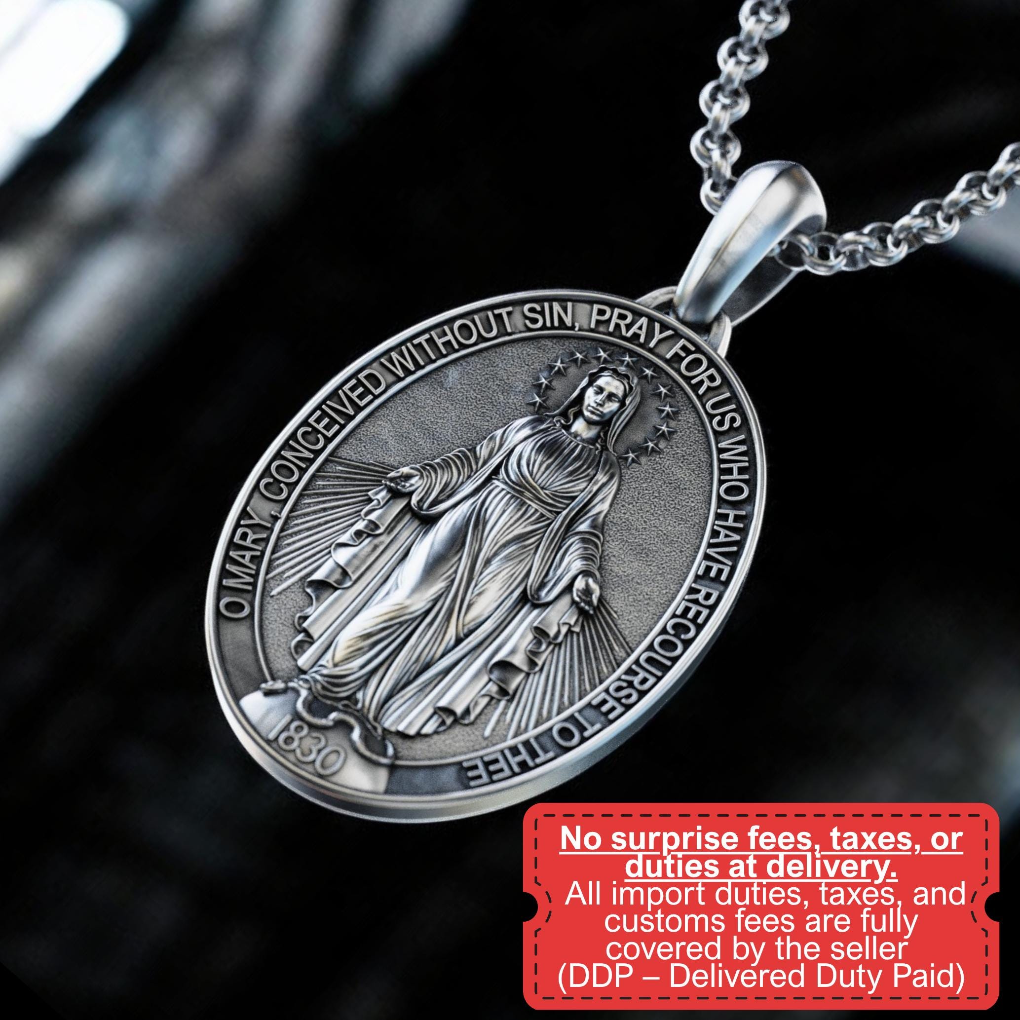 Handmade the Miraculous Medal Necklace, Personalized Silver Our Lady of ...