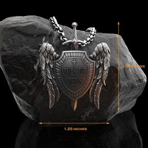 Silver Archangel Necklace, St Michael Shield Men Pendant, Wings Pendant, Archangel Micheal Necklace, Christian Gift for Men image 4